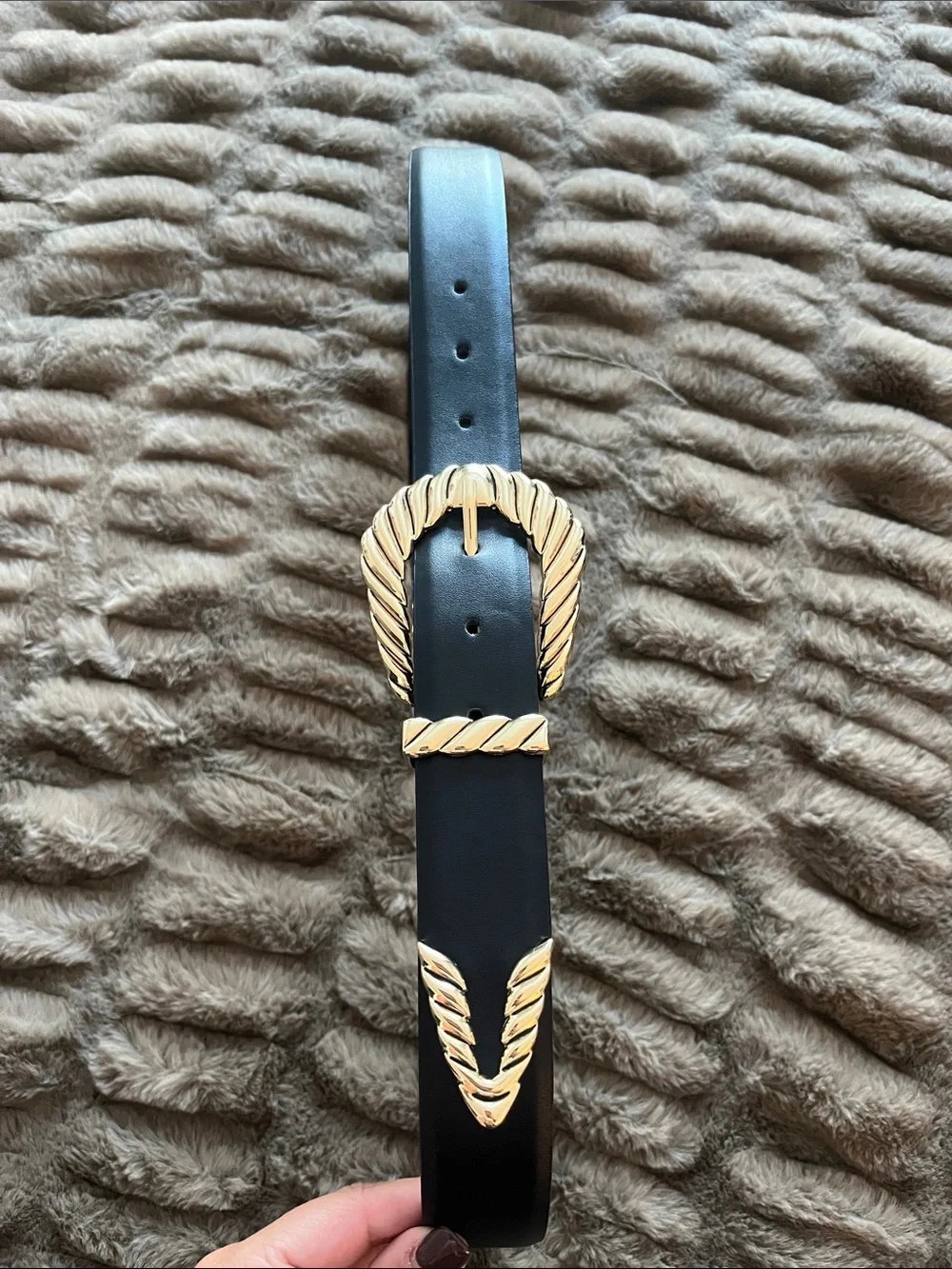 Revolve • Black Leather Belt with Gold Buckle